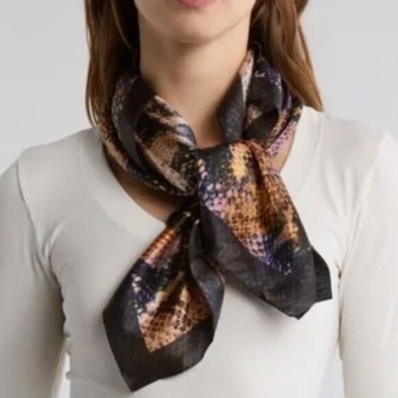 AllSaints Tahoe Square 100% Silk Snake Jungle Patter Logo Scarf NWT - Picture 1 of 8